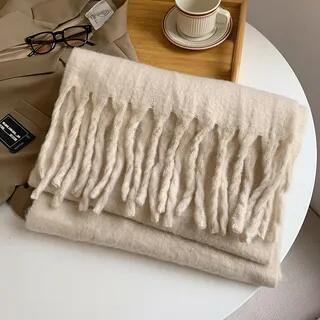 Fringed Plain Scarf Beige Fringed Plain Scarf Beige