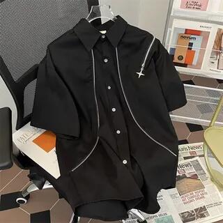 Zip-Accent Short-Sleeve Shirt Black Zip-Accent Short-Sleeve Shirt Black
