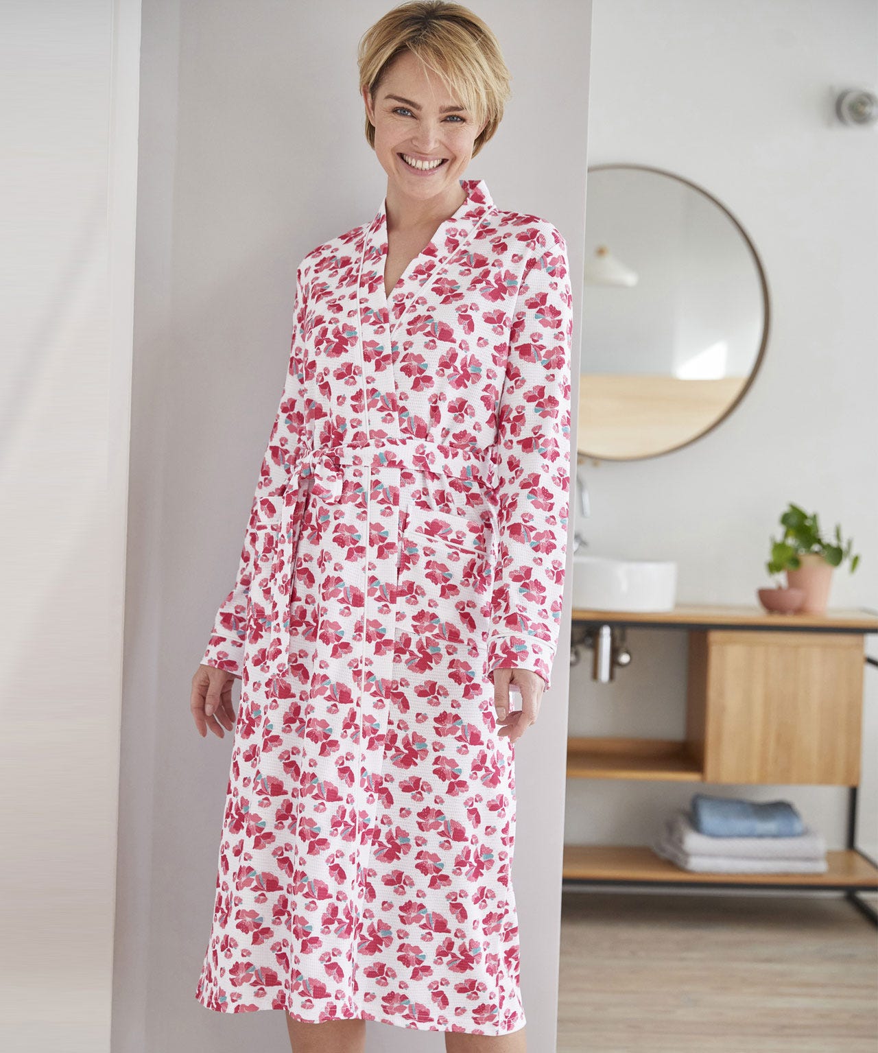 Damart Waffle Gown with Tie Belt