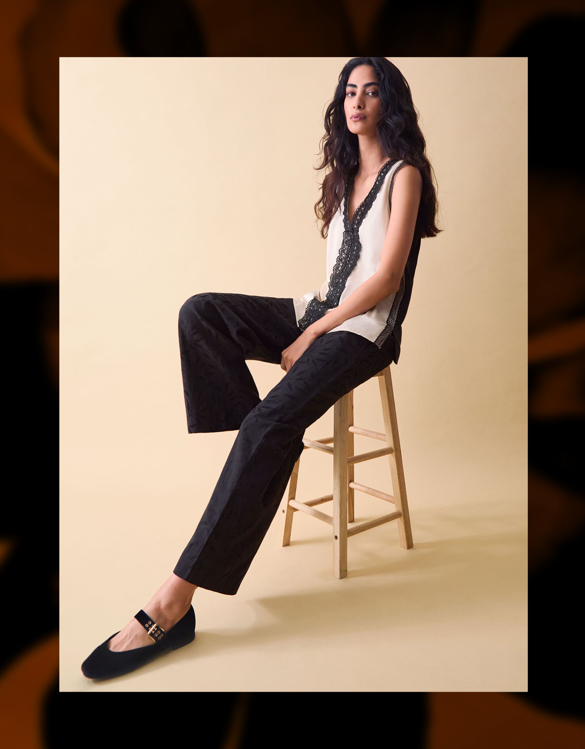 Clemence Gianna Jacquard Wide Leg Trousers Black Clemence Gianna Jacquard Wide Leg Trousers Black