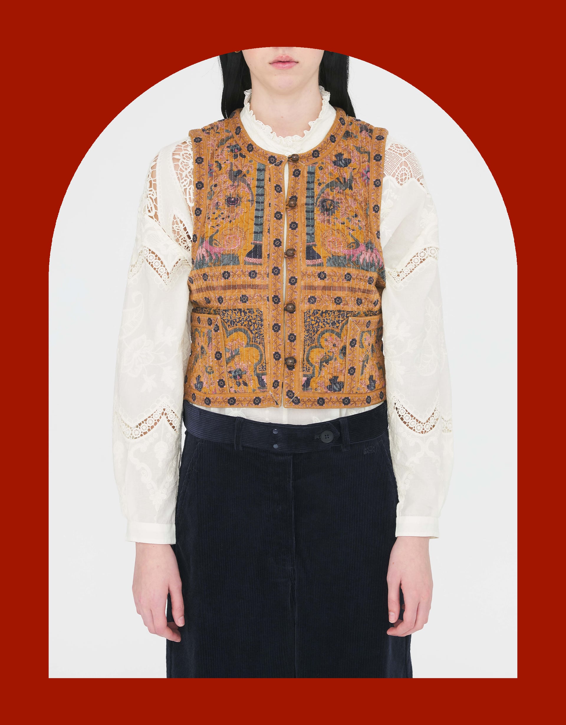 Antik Batik Pie Printed Jacquard Waistcoat Camel Antik Batik Pie Printed Jacquard Waistcoat Camel