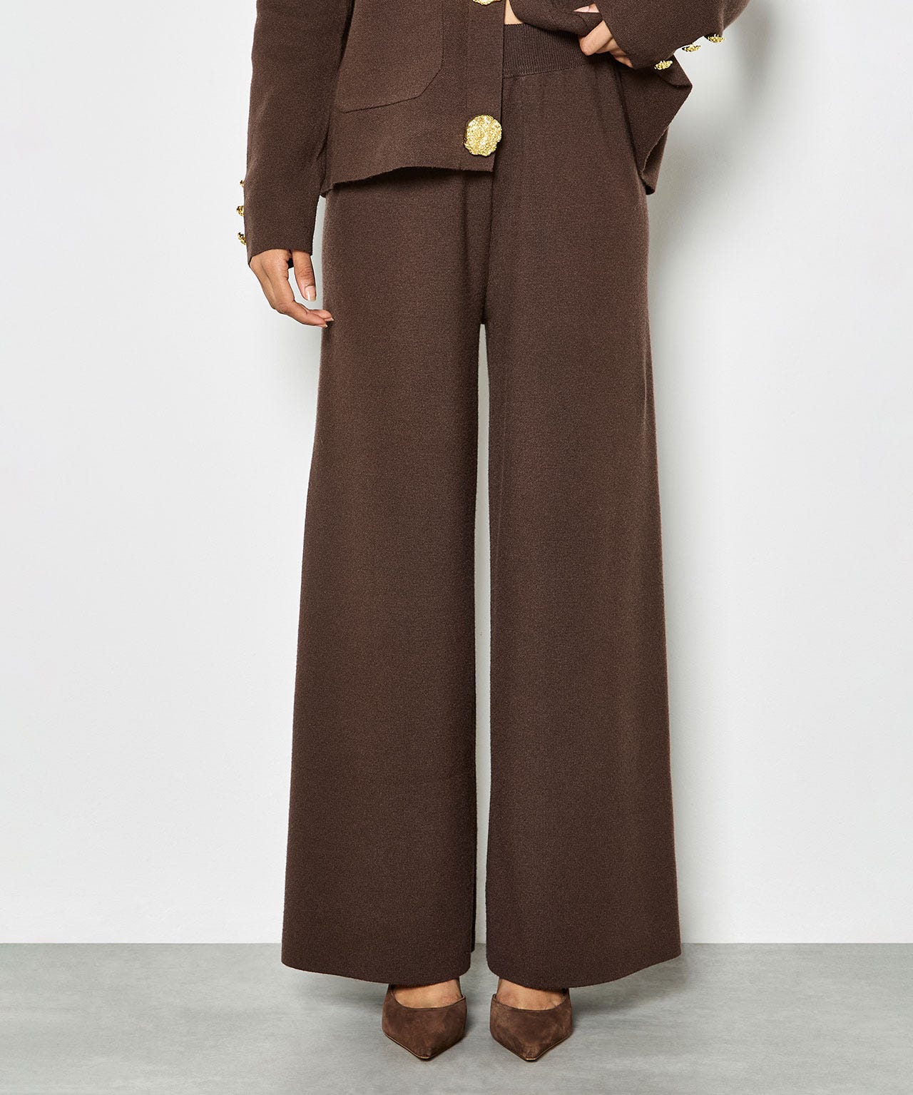 Damart Apricot Knitted Wide Leg Trousers