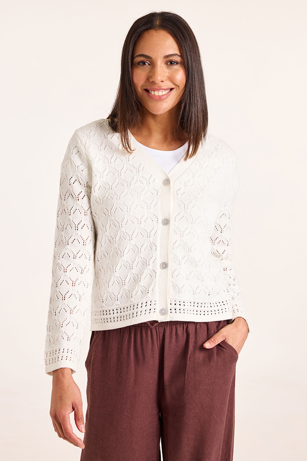Bonmarche Pointelle Button Thru Cardigan Bonmarche Pointelle Button Thru Cardigan