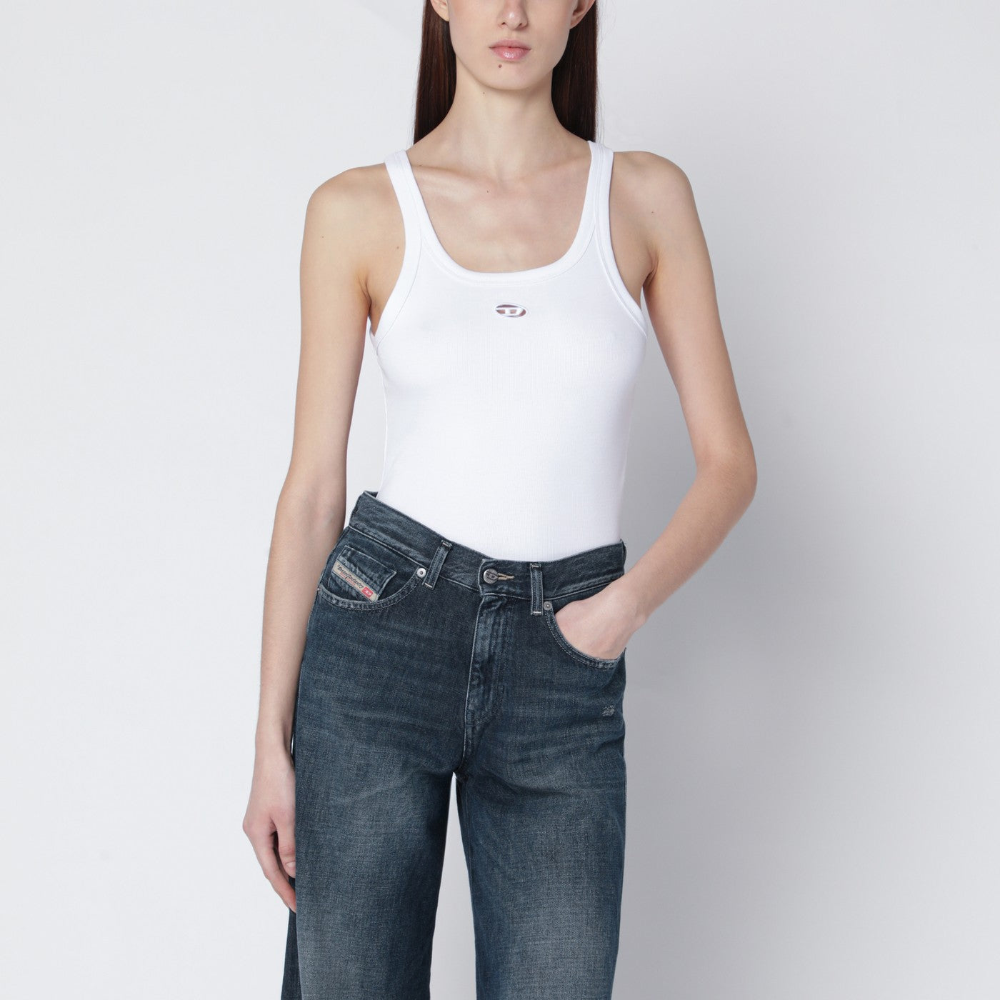 Wife white tank top with laser-cut Oval D Wife white tank top with laser-cut Oval D