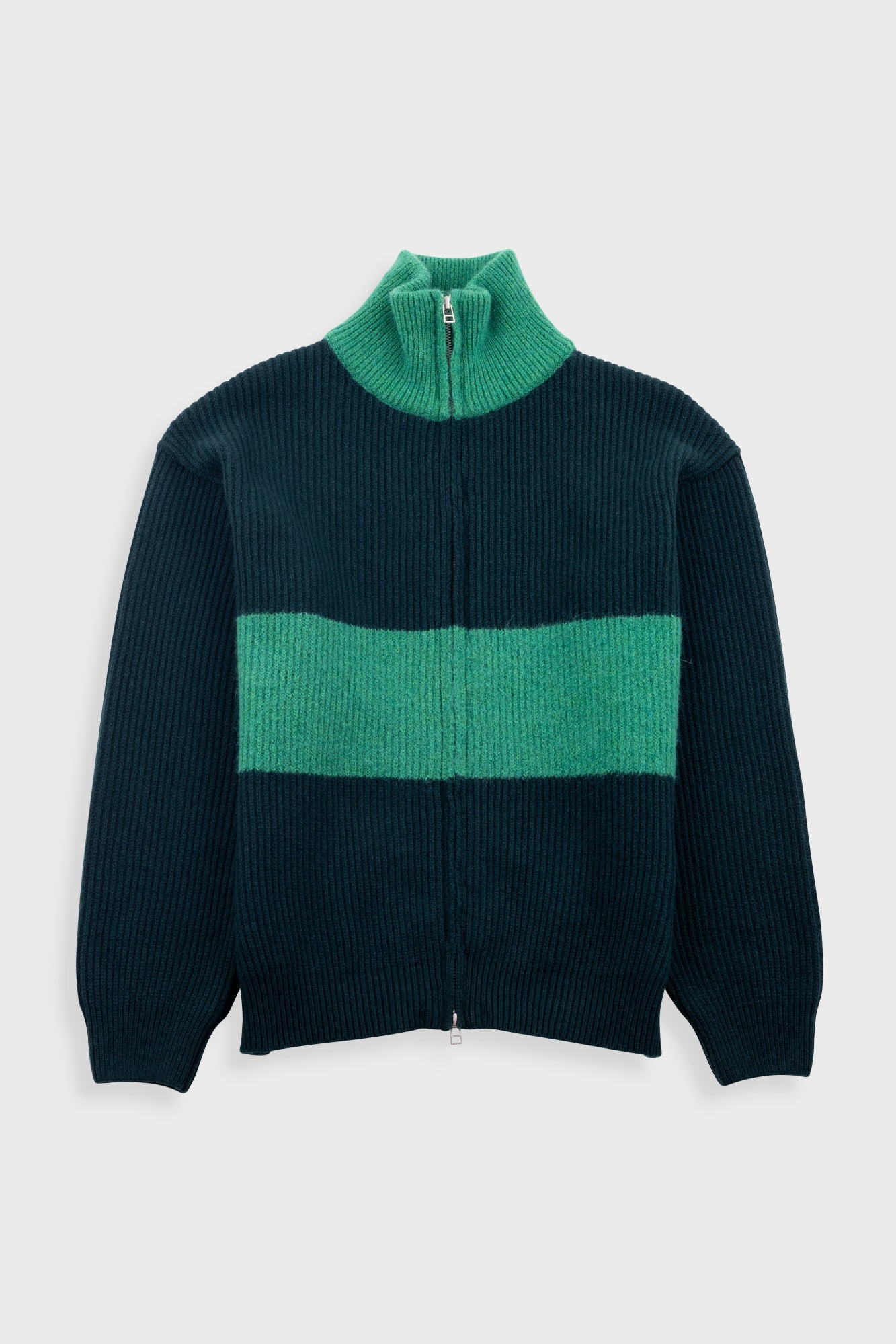 Zip Through Jumper – Dark Green Bright Green