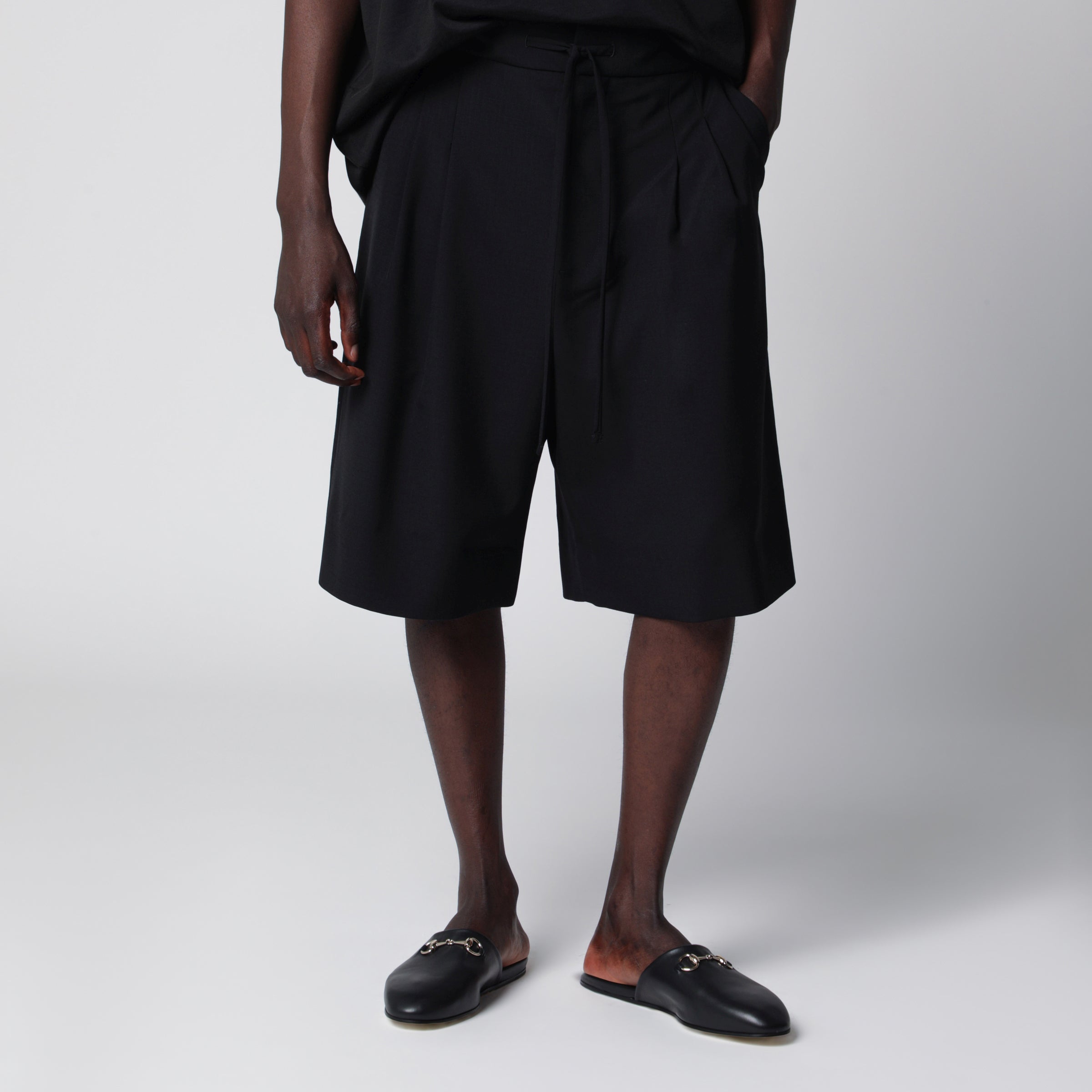Black baggy wool Bermuda shorts Black baggy wool Bermuda shorts