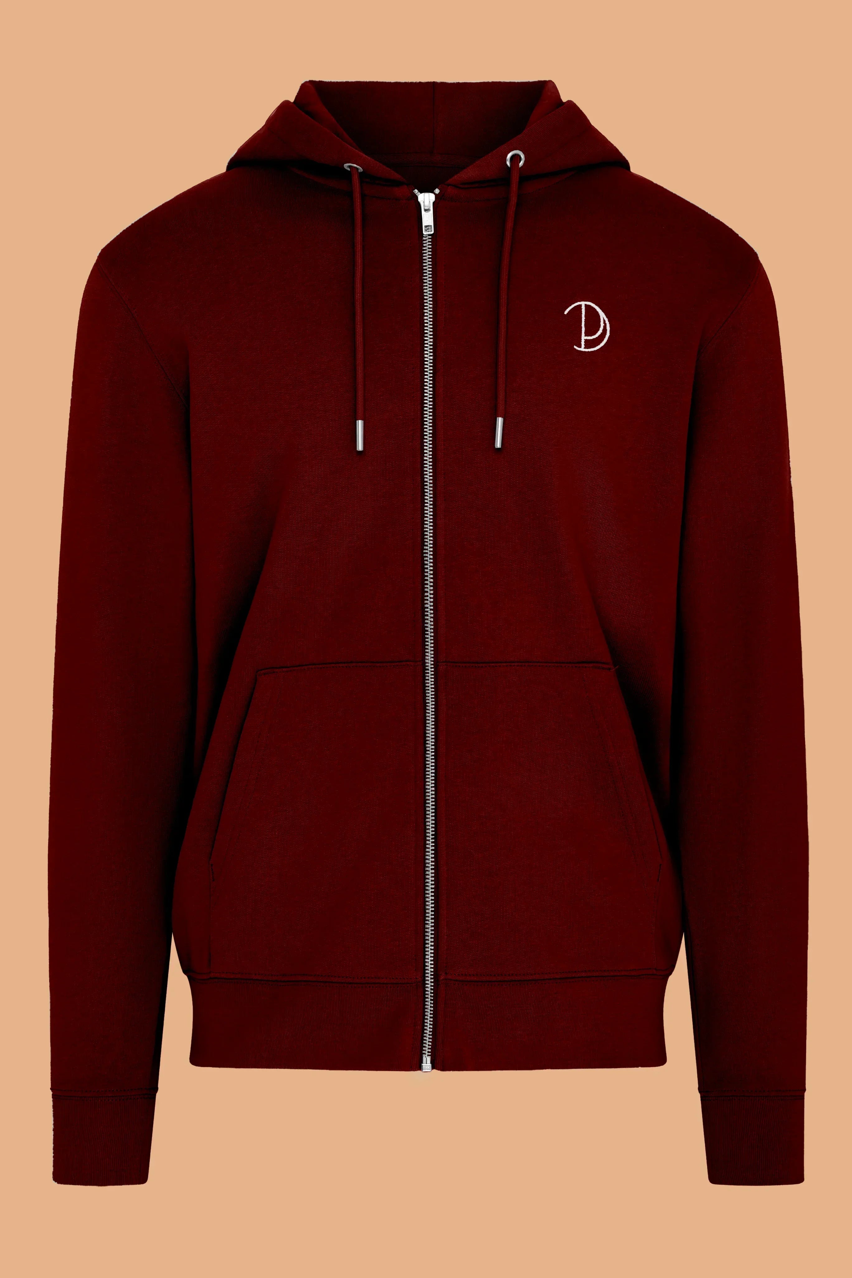 Embroidered P Zip-Up Hoodie – Burgundy X Embroidered P Zip-Up Hoodie – Burgundy X