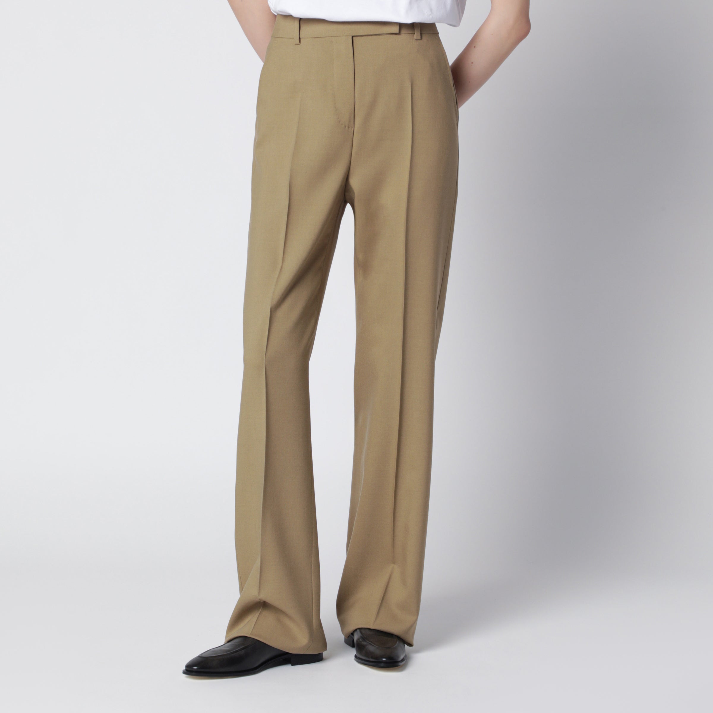 Wide-leg trousers in camel wool and silk poplin Wide-leg trousers in camel wool and silk poplin