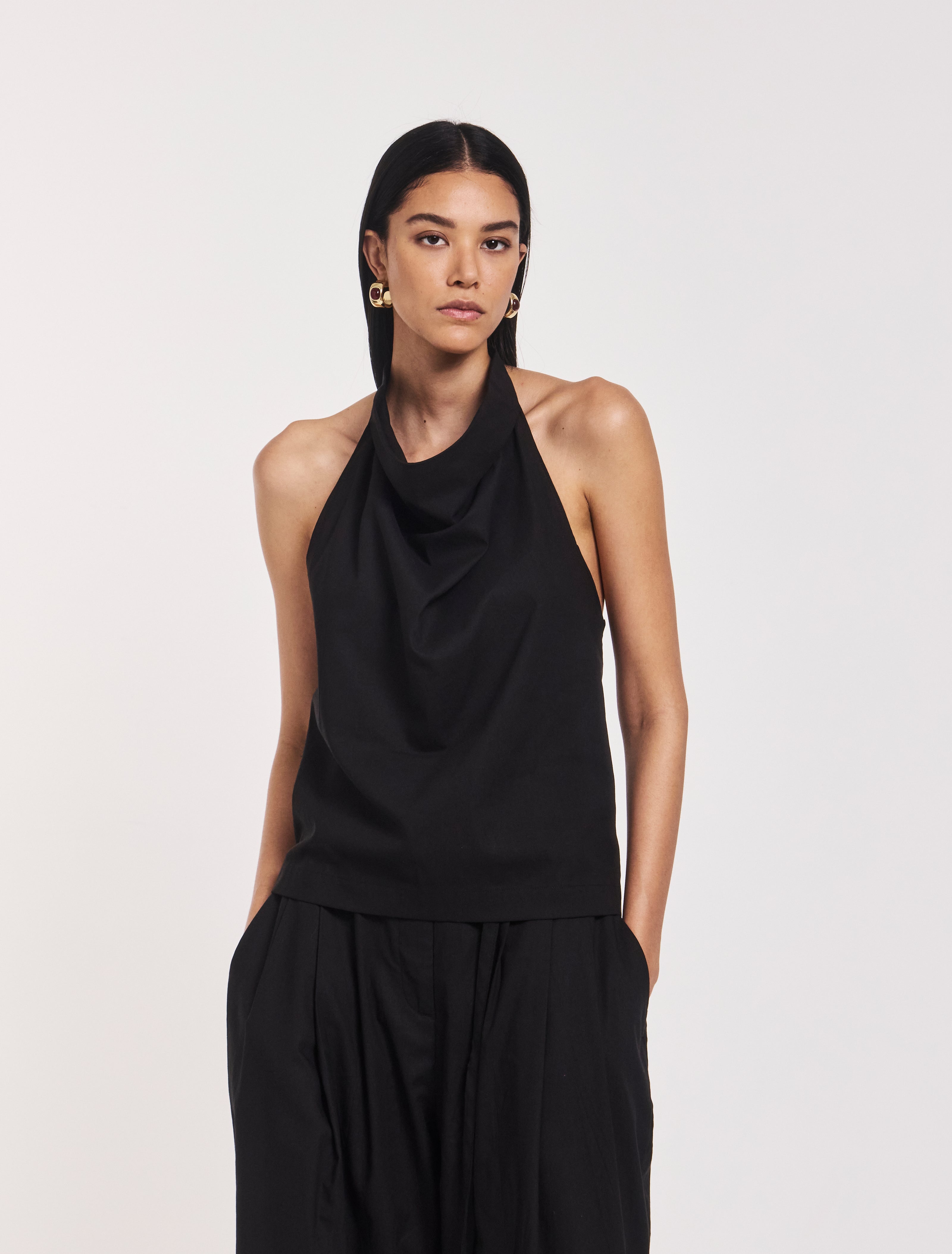 Avery Scarf Top in Black – Organic Cotton Viscose Ninety Percent