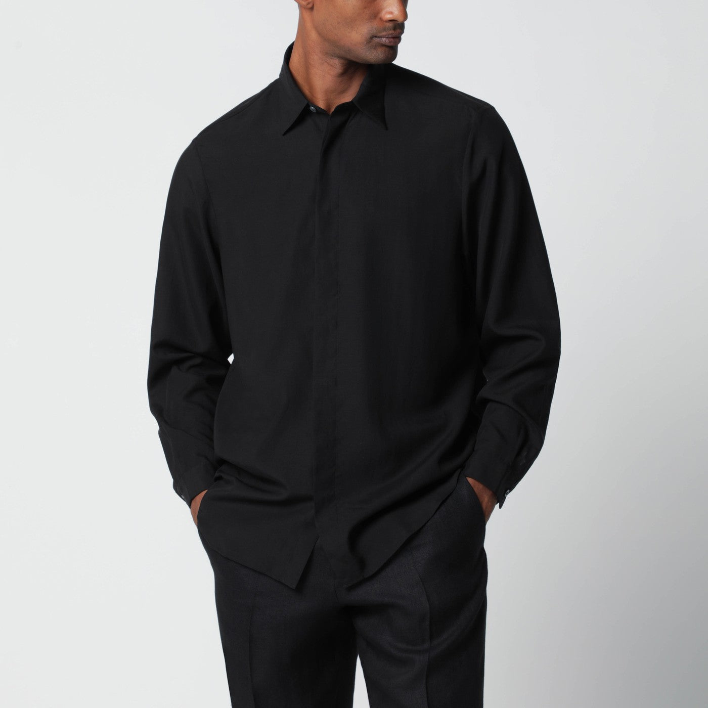 Black linen-blend shirt Black linen-blend shirt