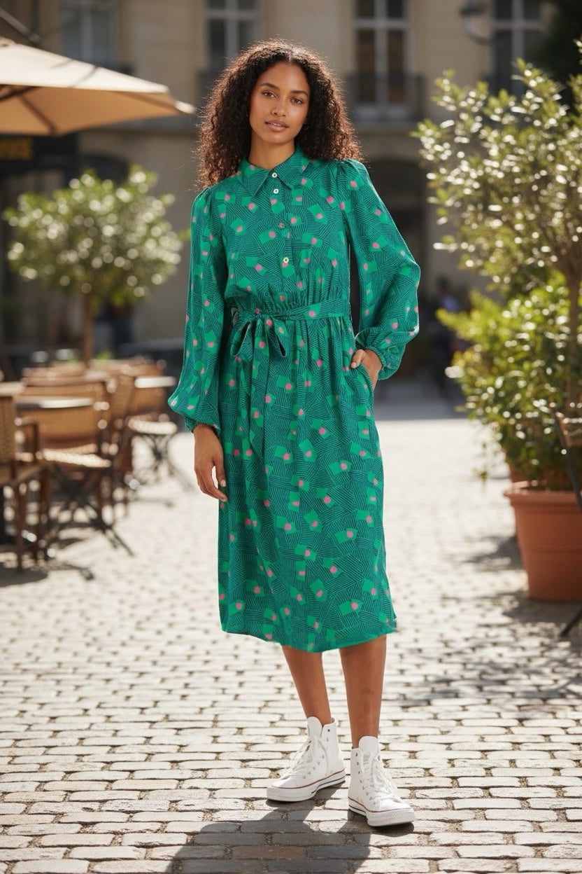 Bron Bauhaus Abstract Print Midi Shirt Dress Bron Bauhaus Abstract Print Midi Shirt Dress