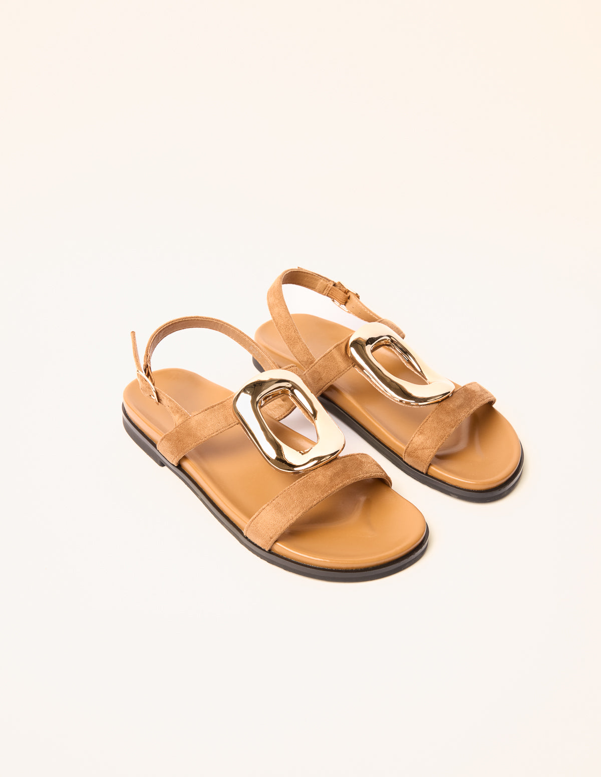 Gold Buckle Flat Sandals – CAMEL