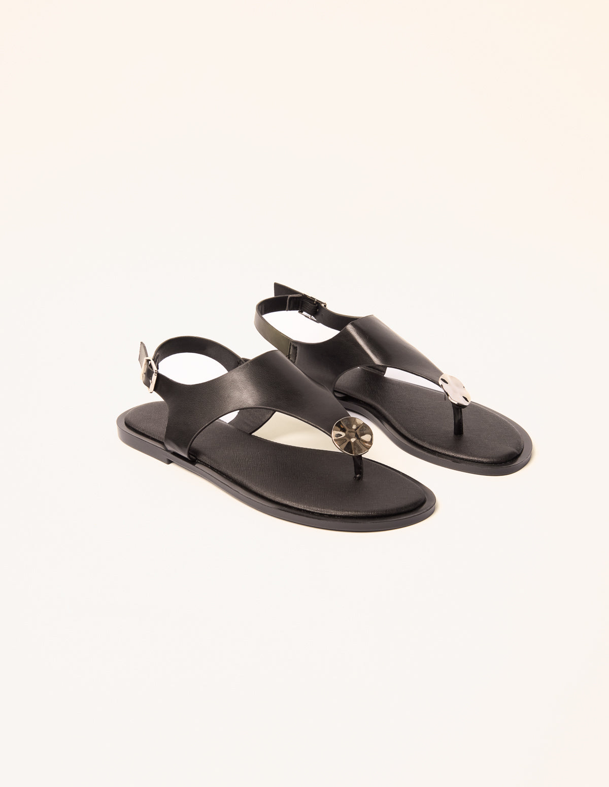 Faux Leather Metal Detail Sandals – BLACK Faux Leather Metal Detail Sandals – BLACK