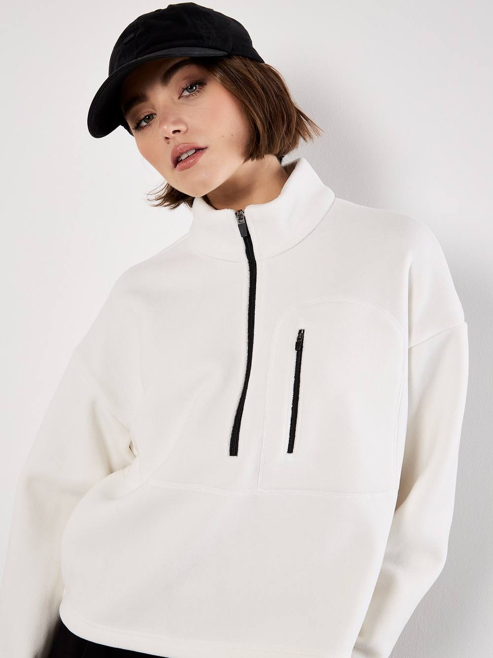 Apricot Zip Down Premium Fleece Jumper In White