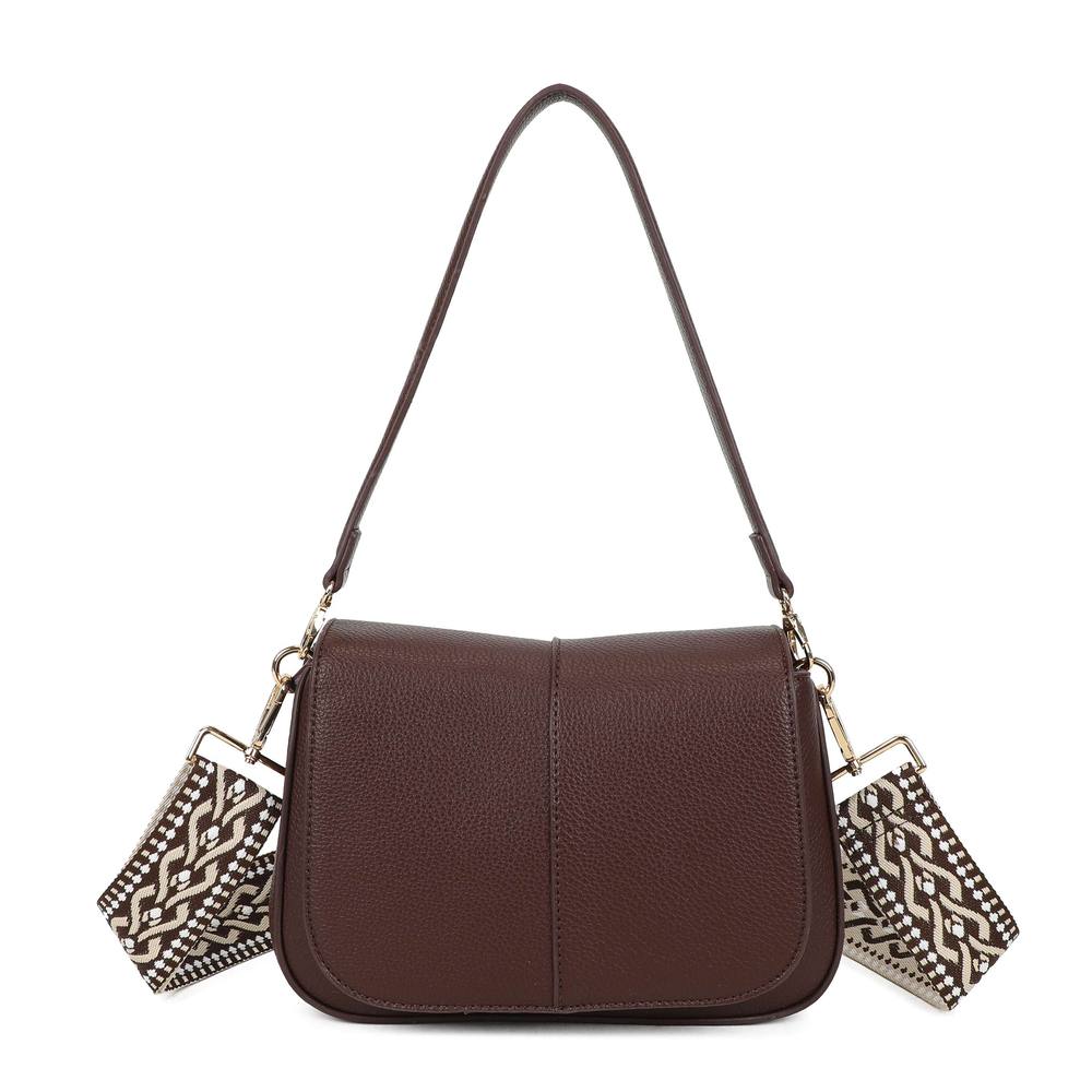 Kitise Flap Crossbody Messenger Bag Adjustable Wide Strap Saddle Shape In Dark Brown Kitise Flap Crossbody Messenger Bag Adjustable Wide Strap Saddle Shape In Dark Brown