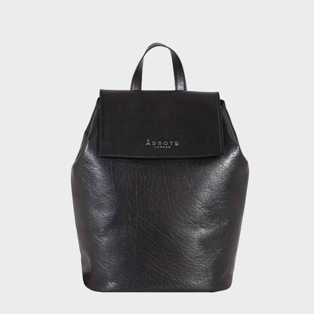 Assots London Jermyn’ Classic Full Grain Leather Flap-Over Backpack In Black