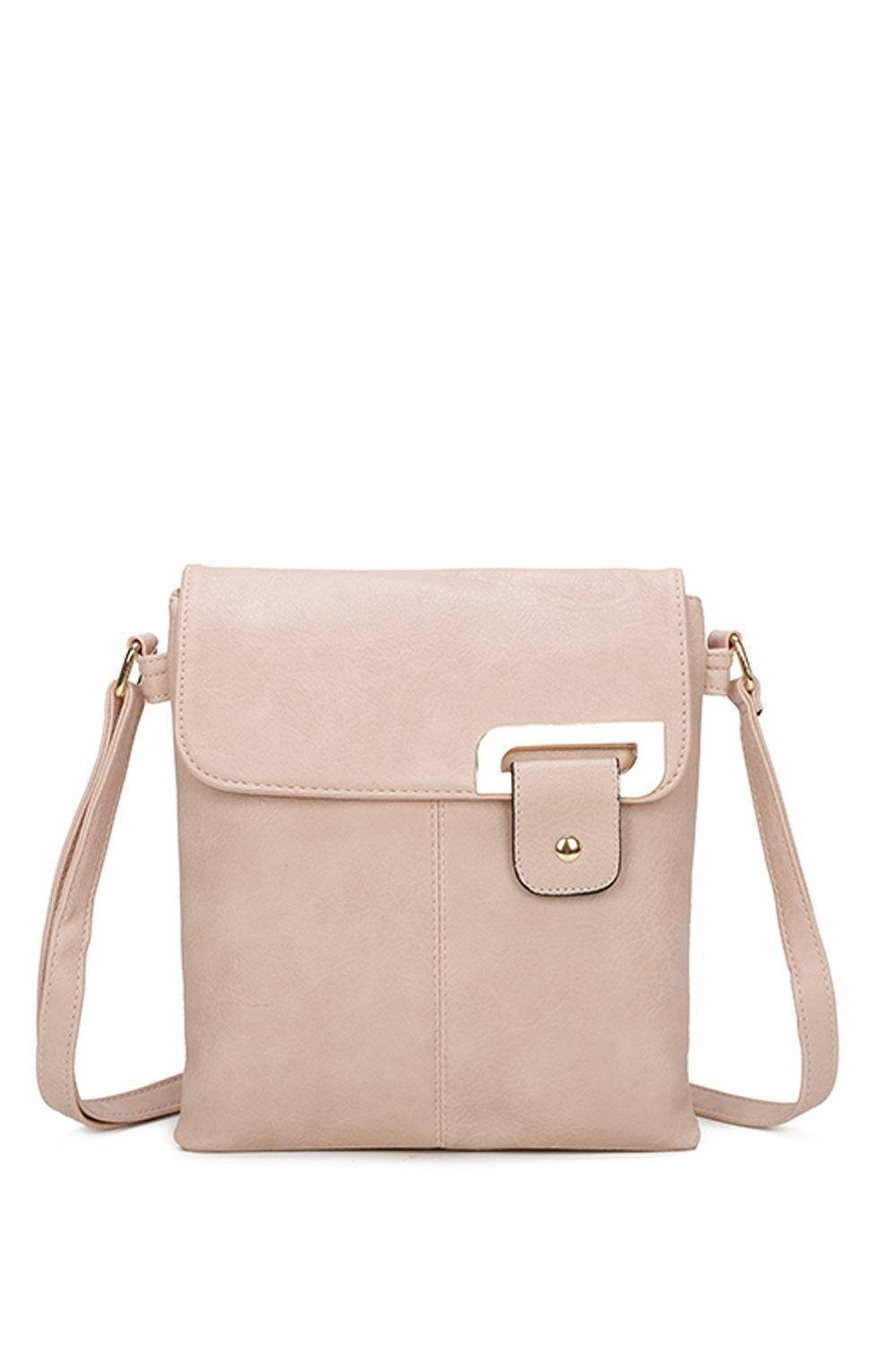 Fontanella Fashion Clasico Gold Accent Buckle Pu Leather Crossbody Messenger Bag In Pale Pink Fontanella Fashion Clasico Gold Accent Buckle Pu Leather Crossbody Messenger Bag In Pale Pink
