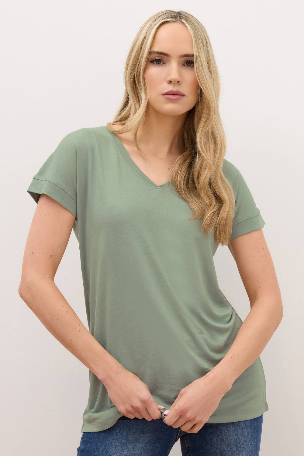 Long Tall Sally Tall V-Neck Modal Shirt In Light Green Long Tall Sally Tall V-Neck Modal Shirt In Light Green