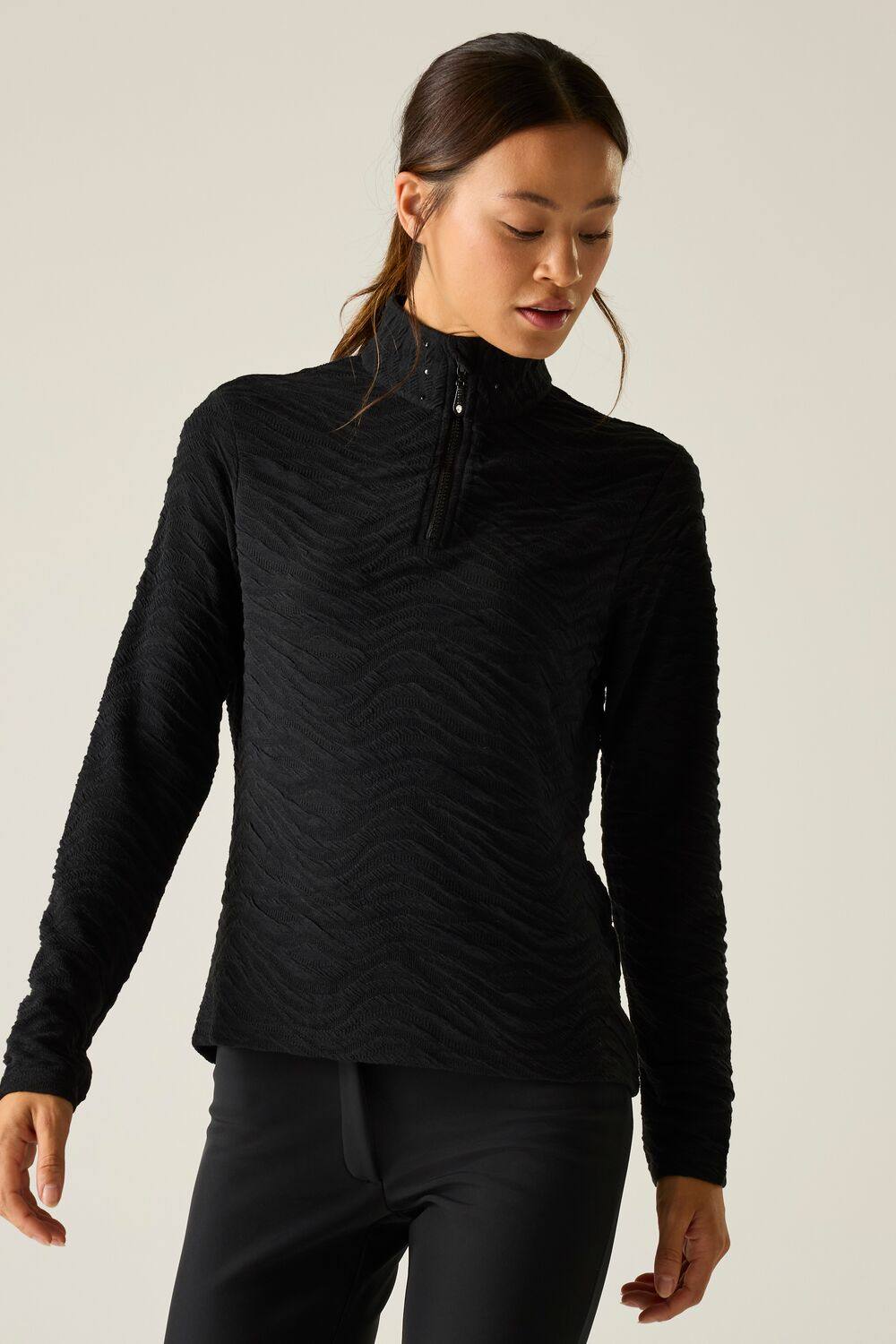 Dare B Glamourize Midlayer Quarter-Zip Insulating Active Fleece In Jet Black Dare B Glamourize Midlayer Quarter-Zip Insulating Active Fleece In Jet Black