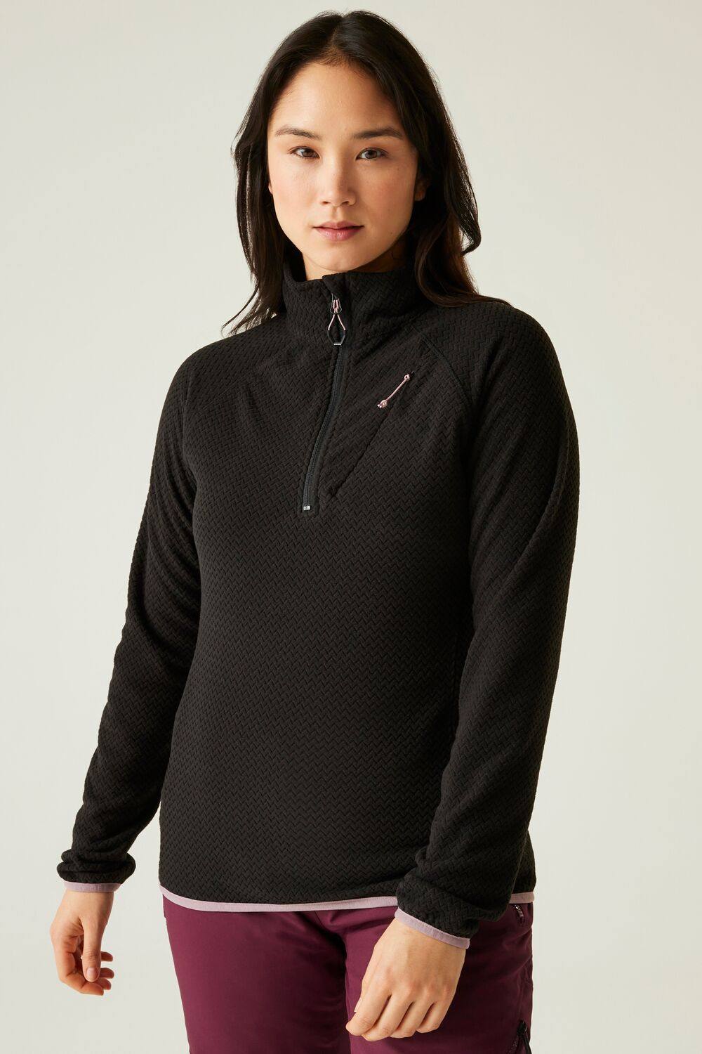 Dare B Switch Up Textured Insulating Half Zip Fleece In Jet Black