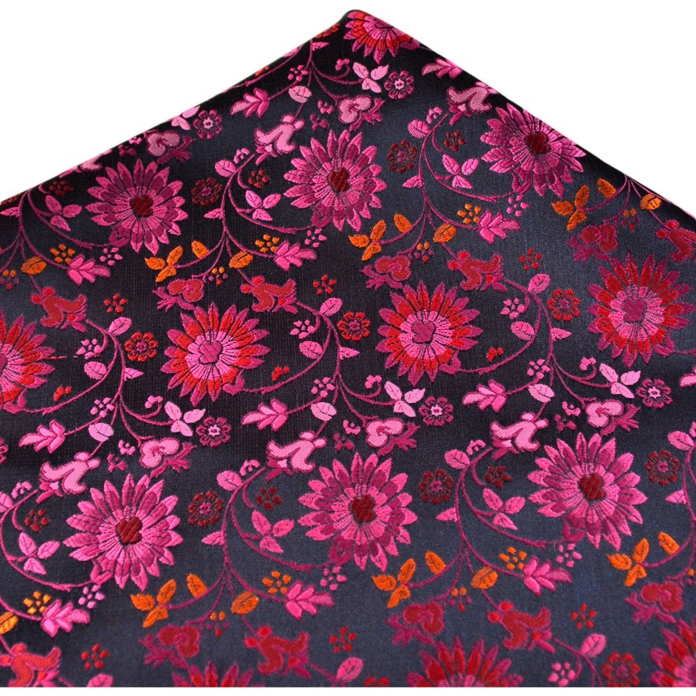 Navy Blue, Pink, Red & Orange Floral Pattern Pocket Square Handkerchief Navy Blue, Pink, Red & Orange Floral Pattern Pocket Square Handkerchief