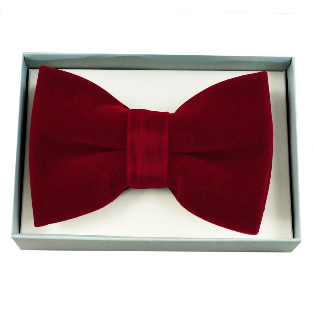 Plain Wine Red Men's Velvet Bow Tie with Adjustable Black Satin Neckband Plain Wine Red Men's Velvet Bow Tie with Adjustable Black Satin Neckband