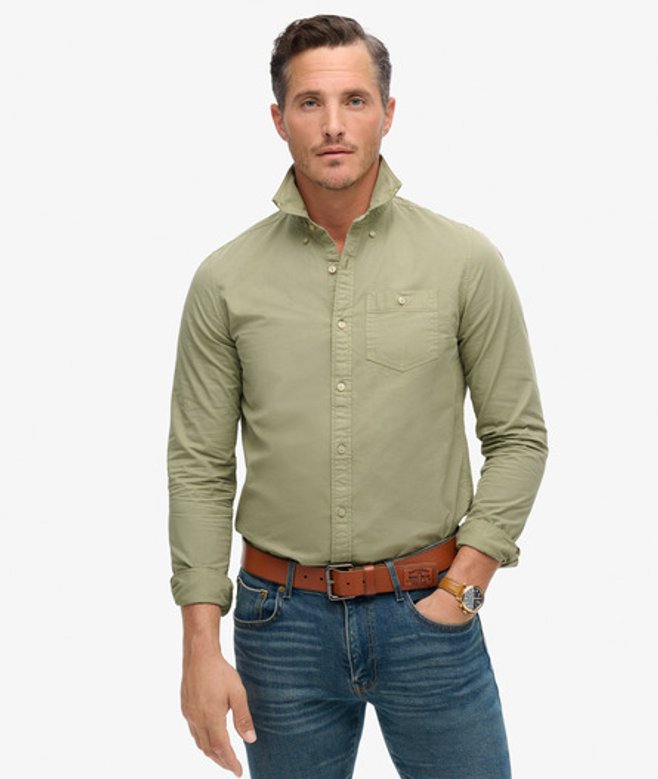 Superdry & Co Mens Classic Logo Patch The Merchant Store Long Sleeved Shirt, Khaki, Size: Superdry & Co Mens Classic Logo Patch The Merchant Store Long Sleeved Shirt, Khaki, Size: