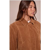 Tan Faux Suede Concealed Placket Bomber Jacket