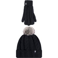 Kids Pack SOCKSHOP Heat Holders Cable Turn Over Pom Pom Hat & Gloves Black + Kids Pack SOCKSHOP Heat Holders Cable Turn Over Pom Pom Hat & Gloves Black +