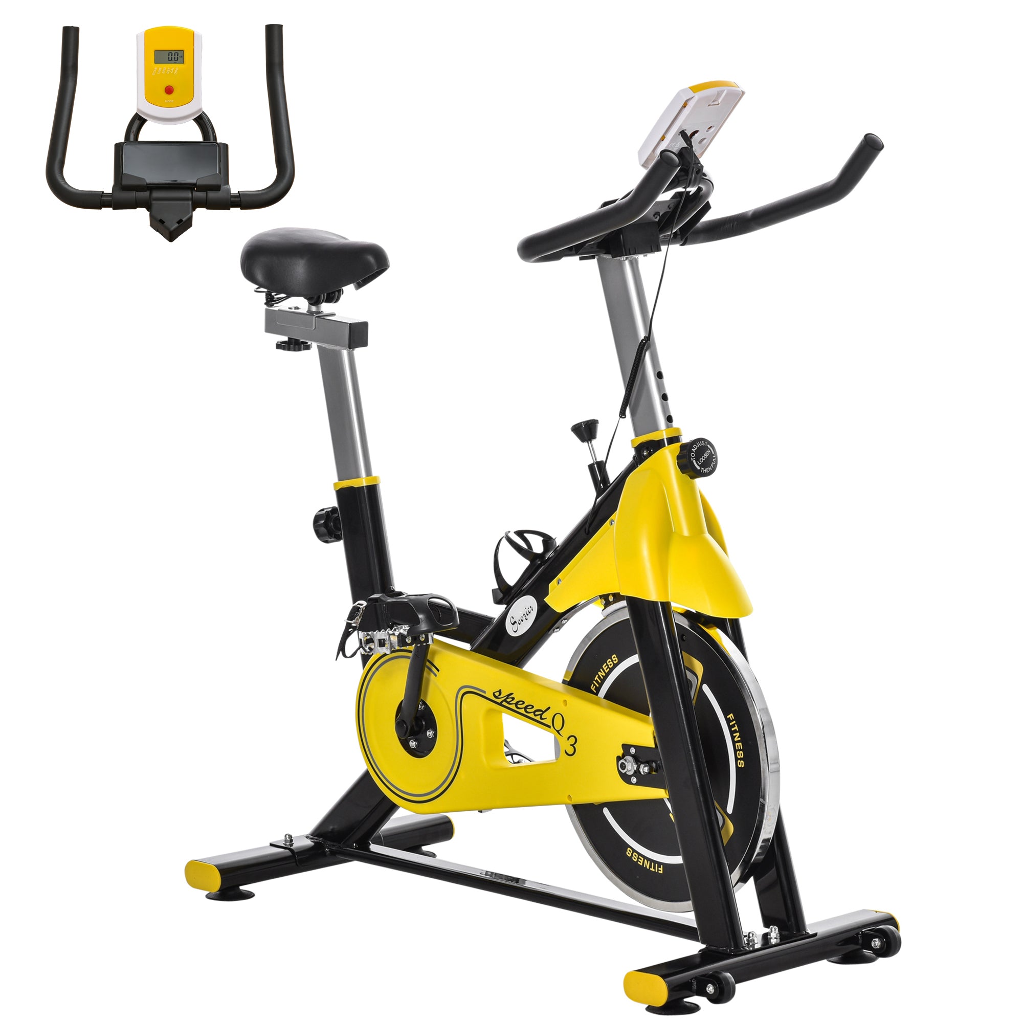 MCL Exercise Bike, with kg Flywheel Belt Drive, Adjustable Resistance, LCD Display – Yellow MCL Exercise Bike, with kg Flywheel Belt Drive, Adjustable Resistance, LCD Display – Yellow